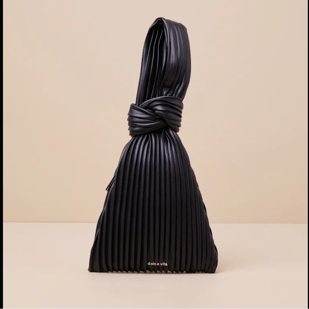 Dolce Vita Black Pleated Clutch with Knotted Handle